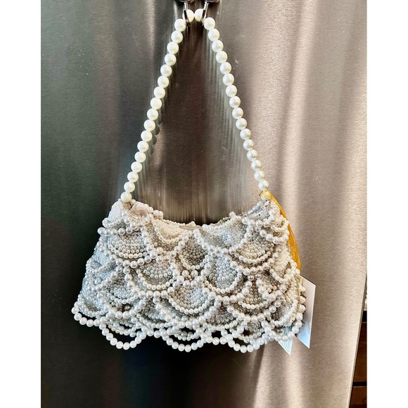 Handmade Handbags - VIRAL INDIA HANDMADE Beaded Pearl Scallop Evening Bag Bridal Wedding Clutch